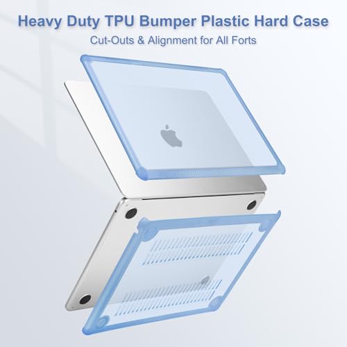 MOSISO Compatible with MacBook Air 15 inch Case M5 2026 M4 M3 M2 2025-2023 | A3448 A3241 A3114 A2941,Anti-Cracking,Heavy Duty Shock-Absorbing Hard Shell Case with TPU Bumper&Keyboard Cover, Air Blue - color: Air Blue