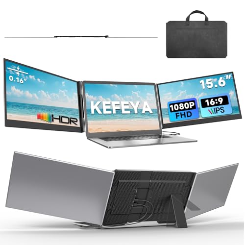 KEFEYA Laptop Screen Extender 15.6", 1080P FHD IPS Ultra-Slim Triple Portable Monitor for Laptop 12-17.3", Eyes Care HDR Travel Monitor, USB-C/HDMI Plug-Play Monitor Extender for macOS/Win and Phone - size: 15.6" Triple Monitor