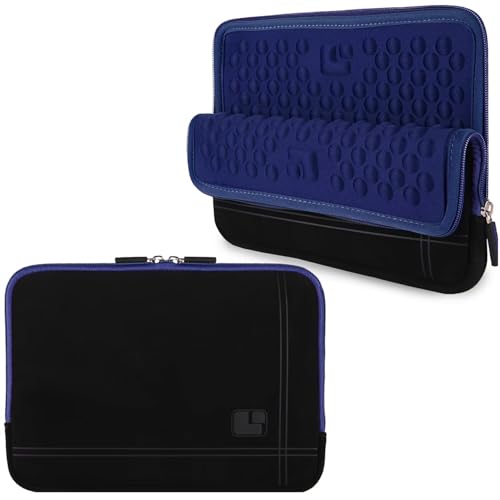 13 13.3 Inch Laptop Sleeve for Men and Women, Slim Water Resistant Neoprene Case with Shock Absorbent Padding and Back Pocket - color: Black / Blue