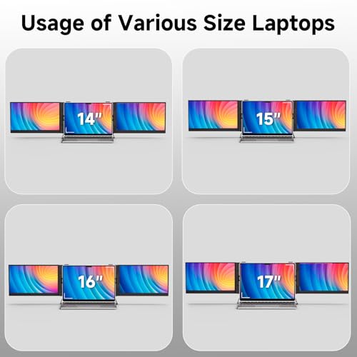BOSII Laptop Screen Extender Monitor - Triple 14" Ultra Thin IPS FHD 1080P Portable Monitors for 13.3"-17" Laptops Compatible with Windows Mac Travel Work - size: 14"