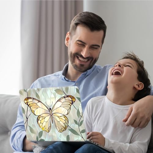 12.1-15.6 Inch Universal Reusable Laptop Skin Sticker Decal, Waterproof Removable Protector for Notebook Cover, Scratch-Resistant Vinyl Cuttable Full Wrap Sticker, Golden Butterflies Green Leaves - color: Golden Butterflies Green Leaves