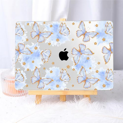 May Chen Compatible with MacBook Air 13 inch Case (Models A1369 & A1466, Older Version 2010-2017 Release), Plastic Hard Shell Case with Keyboard Cover & Screen Protector, Blue Butterfly