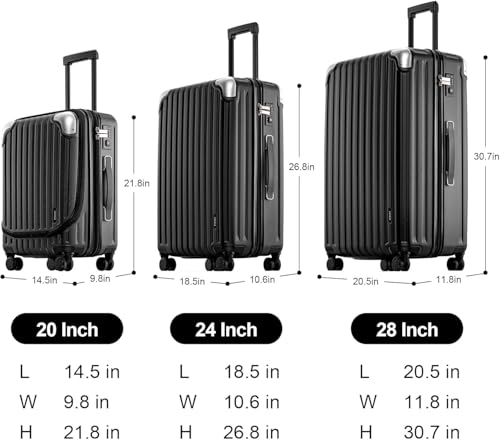 LEVEL8 Grace Luggage Sets Hardshell Suitcase with Wheels, Sturdy Large Suitcase Tsa Lock 20 Inch Expandable Carry on 24 Inch 28 Inch Checked Luggage, 3-Piece Set (20/24/28), Black - color: Black, size: 3-Piece Set (20/24/28)
