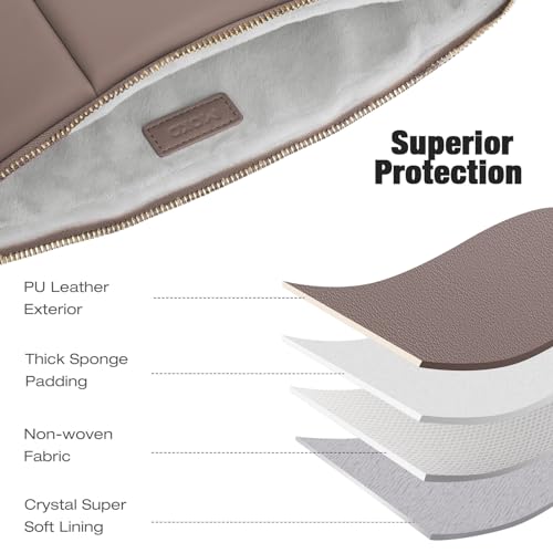 MoKo 13.3-14 Inch PU Leather Laptop Sleeve Fit with New Mac Neo 13", Mac Air 13'' M5 2026, Mac Pro 14'' M5, Mac Pro 13" M2/M1, Built-in Elastic Band, Laptop Carrying Case, Coffee - color: Coffee, size: 13.3-14 inch