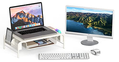 Simple Houseware Metal Desk Monitor Stand Riser with Organizer Drawer, White - color: White