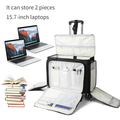 Rolling Teacher Bag with Five 360-Degree Swivel Wheels,Teacher Tote Bag with Detachable Trolley,Using YKK zipers,Fits for 15.6" Laptop (Black) - color: black
