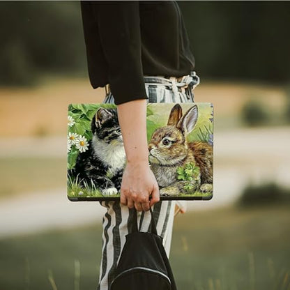 Laptop Skin Sticker Decal, Universal Protective Cover Fit 12 13 14 15.6 Inch Notebook, Reusable Water-Resistant Vinyl Decal w/ 2 Wrist Pads for Business Travel Office, Cat Rabbit - color: Cat Rabbit