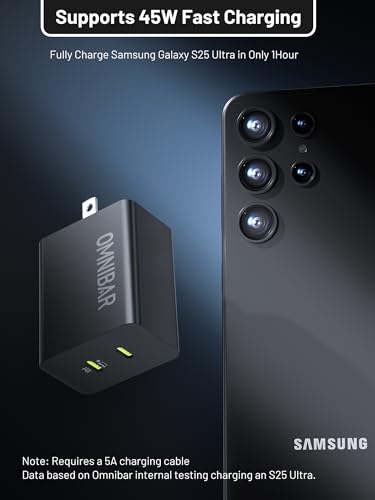 45W Dual USB C Wall Charger, Foldable GaN Fast PD PPS Power Adapter | Compact Travel Design, Charge 2 Devices Simultaneously, Built-in Safety Protection, Universal USB-C Compatibility - color: 45W Black