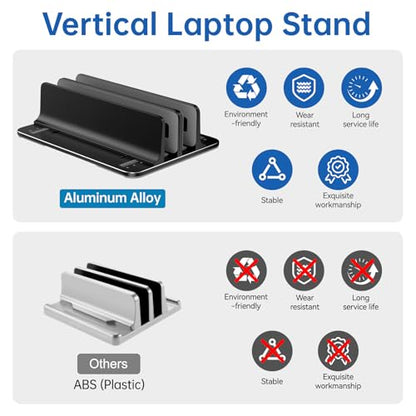 Vertical Laptop Stand for Desk Aluminum Book Holder with Adjustable Double Slot Desktop Accessories for MacBook Pro/Air Gaming Laptops, Black