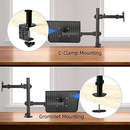 suptek Monitor and Laptop Mount Holds 13-32 inch Computer Screen, Adjustable Monitor Arm Stand with Laptop Tray for 13-27 inch, Hold 22 lbs, with Clamp and Grommet Mounting Base - style: Dual laptop & monitor mount