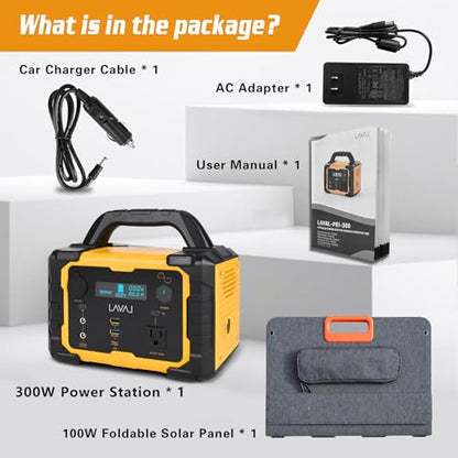 Solar Generator 300W Portable Power Station with 100W Foldable Solar Panel, 294Wh Lithium Battery, 120V/300W AC Outlet, Quiet Generators for Home, RV, Outdoor, Camping and Emergencies Use