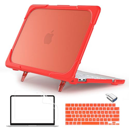 Batianda Heavy Duty Case for MacBook Neo 13 Inch 2026, Red | Fits Model A3404 A18 Pro Chip, Ergonomic Foldable Stand Holds 22lbs, TPU Bumper, Matte Translucent Shockproof Hard Shell - color: Red