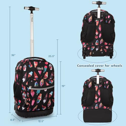 Tilami Rolling Backpack for Kids 18 inch Boys and Girls Laptop Backpack,Ice cream - color: Ice Cream