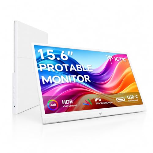 KTC Portable Monitor 15.6 Inch, FHD USB-C HDMI Laptop Screen, White, H15F8 | HDR Built-in Speakers, 1080P IPS White Travel Second Screen for Laptop Mac PS5 Xbox Switch, Monitor Extender - color: white, size: 15.6"