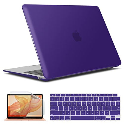 IBENZER Compatible with New MacBook Air 13 inch case 2022 2021 2020 M1 A2337 A2179 A1932, Hard Shell Case&Keyboard Cover&Screen Film for Mac Air 13 with Touch ID (2018-2022), Ultra Purple, AT13UAPU+2 - color: Ultra Purple