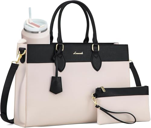 LOVEVOOK Laptop Bag for Women, Waterproof Leather Laptop Tote Bag, Large Professional Work Bag Purse & Business Computer Briefcase for Office, Teacher, Gifts, Beige & Black Two-tone - color: Beige & Black, size: 15.6 Inch