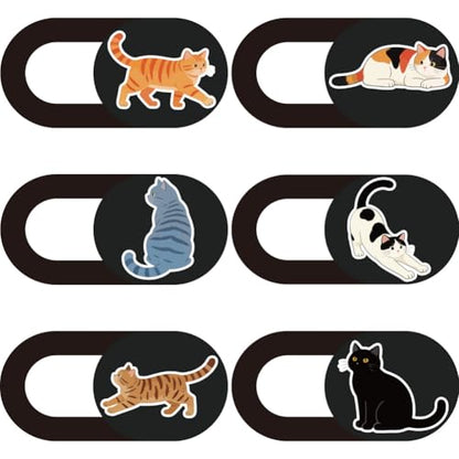 6Pcs 6 Styles Cat Camera Cover Slide Cute Privacy Guard Accessories, 0.04 Inch Ultra Thin Webcam Cover Protector Blocker for Laptop Desktop Computer Tablet Notebook Mini PC Home Office Use - color: Cat