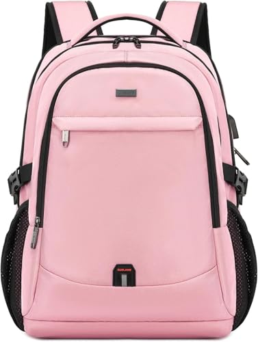 17 Inch Laptop Backpack for Travel Water Resistant College Backpack for Men/Women Laptop Bag with USB Charging Port, Pink - color: Pink