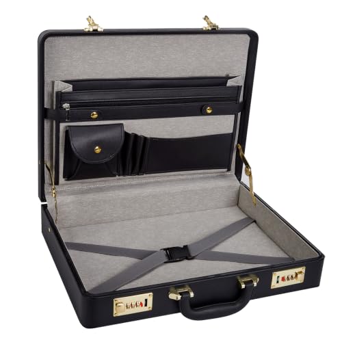 Garvee Briefcases for Men, Professional Leather Briefcase | Dual Combination Lock, Hard Side, Expandable Attache Case, 15.6" Laptop, Work Office Travel - color: Black