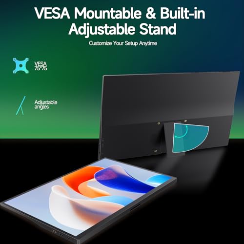 15.6" Portable Monitor, Dual USB C HDMI Laptop Screen Extender for Laptop | Ultra-Slim Travel IPS Display with HDR, 100% sRGB, VESA Mount & Built-in Speakers for Mac Phone PS5 Xbox Switch - size: 15.6
