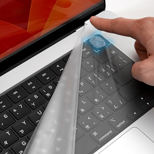 GOS Keyboard Cap Pro for MacBook Pro 14" [2 Pack] – Patented 0.03mm Full-Cover Film with Touch ID Support Without Punch Hole – Ultra-Thin, No Glue, Clear, Easy-Clean Upper Case Protector - size: MacBook Pro 14 Inch