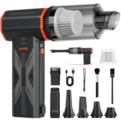 Compressed air Duster & Small Vacuum,150000RPM 3in1 Computer Vacuum Cleaner | compressed air vacuum with brushless motor,3-speed/multiple nozzles,for cleaning car, keyboard, computer, Storage Bag Sealing - color: Max Black