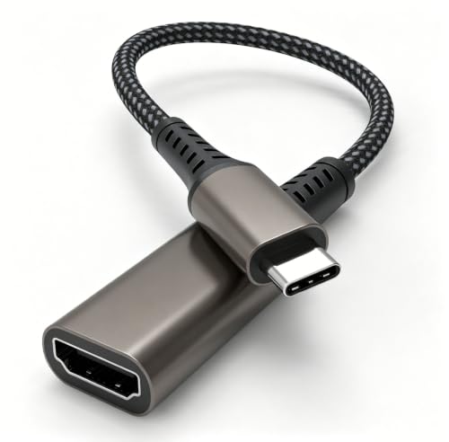 USB C to HDMI Adapter 4K@60Hz, Type-C to HDMI 2.0 Female Adapter, Aluminum Shell & Braided Nylon, Thunderbolt 3/4 Compatible, for iPhone 17/16, MacBook Pro/Air, iPad Pro, iMac, S23, XPS 17, Surface - color: Grey