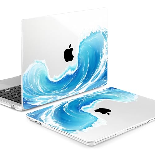Batianda Case for New MacBook Air 13 inch 2026 M5 2025 M4 2024 Model A3240 A3113 M3 A2681 M2, Floral Designed Protective Hardshell Keyboard Cover & Screen Protector and USB-C Adapter, Blue Waves - color: Blue Waves