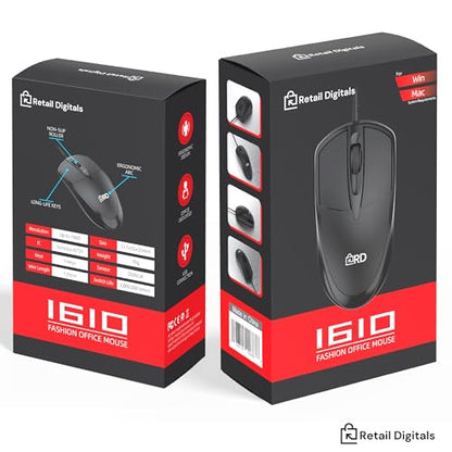 3-Button USB Wired Mouse | High-Precision Optical Tracking | Durable for Desktop & Laptop | Black