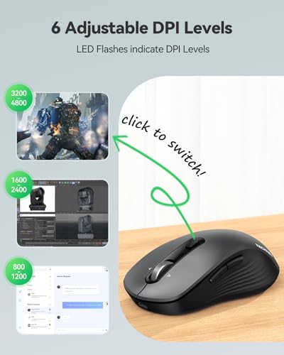 TECKNET Rechargeable Bluetooth Mouse, [ USB + BT5.0 + BT3.0 ] Wireless Mouse, Ergonomic 4-Way Scroll Wheel Computer Mice, 6-Level 4800 DPI Silent Mice, Multi-Device for Computer/Laptop/MacBook (Grey) - color: Grey