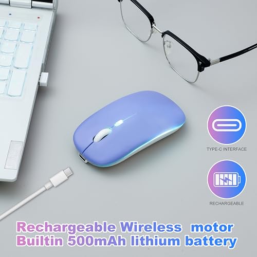 Wireless Bluetooth Mouse Rechargeable Long Lasting Dual Mode - BT 5.2 & 2.4G Silent RGB LED Mice, Slim Portable Ergonomic Mouse for Laptop/PC/Tablet/MacBook/iPad/Apple Devices(Purple) - color: Purple