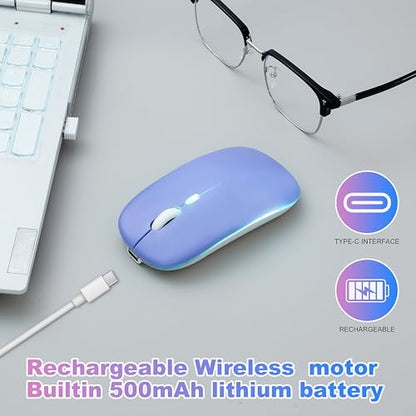 Wireless Bluetooth Mouse Rechargeable Long Lasting Dual Mode - BT 5.2 & 2.4G Silent RGB LED Mice, Slim Portable Ergonomic Mouse for Laptop/PC/Tablet/MacBook/iPad/Apple Devices(Purple) - color: Purple