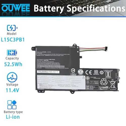 L15C3PB1 Laptop Battery Compatible with Lenovo IdeaPad 330S-14AST 330S-14IKB 330S-15ARR 330S-15AST 330S-15IKB GTX1050 Series Notebook L15M3PB0 L15L3PB0 5B10Q39206 11.4V 52.5Wh 4645mAh(Shape-B) - size: 8.61*4.69*0.25 inch L15C3PB1