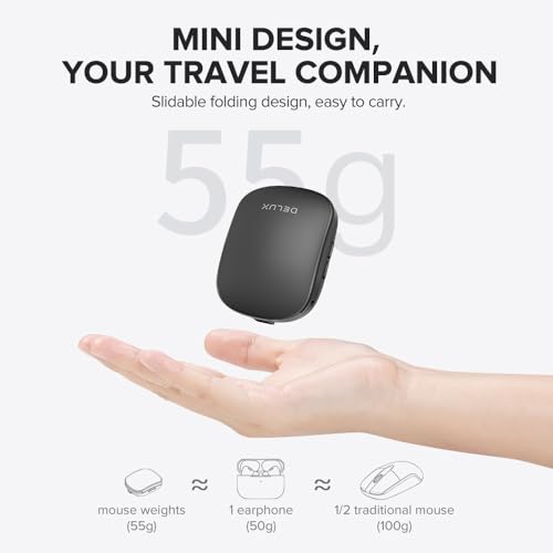 DELUX Wireless Bluetooth Pocket Mouse, 2-in-1 Sliding Mouse (MF20-Black)