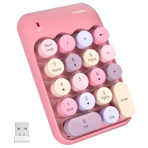 MOFII Wireless Number Pads - Pink Numeric Keypad 18 Keys USB 2.4G Round Keycap Colorful Extensions Keypads, Financial Accounting Portable Numpad 10 Key for Laptop/PC/Notebook/Surface Pro - color: Colorful Pink