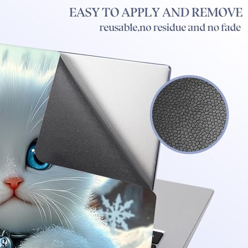 Universal Laptop Skin Sticker Decal,15.6 Inch Laptop Vinyl Cover for 13" 14" 15.6" Laptop,Scratch-Resistant Waterproof Protector Wrap,Reusable with Wrist Pads,Snowy Blue Eye Cat - color: Snowy Blue Eye Cat