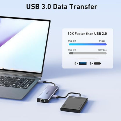 BENFEI USB C Hub 10-in-1 Docking Station, 4K@60Hz HDMI, Gigabit Ethernet, 100W PD, 5Gbps USB-C Data, 4X USB-A 3.0, 170MB/s SD/TF Card Reader for MacBook Pro/Air, iPad Pro, iMac, Galaxy S23, XPS 17