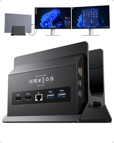 USB C Docking Station Dual Monitor 4K@60Hz, 11-in-1 Vertical Laptop Stand Dock, 100W PD, 10Gbps Data, Gigabit Ethernet, Compatible with Dell Lenovo HP Windows Laptops, Black - color: Black