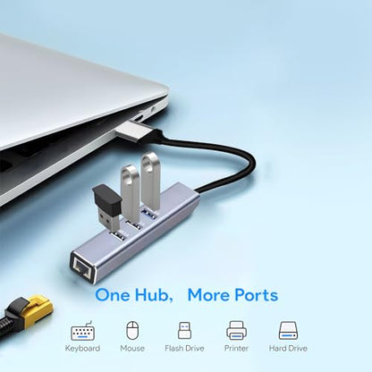 USB to Ethernet Adapter, 3-Port USB 3.0 Hub with RJ45 10/100 Ethernet Adapter(2X USB2.0 and 2xUSB3.0) Aluminum Network, Compatible with iMac, PC, Chromebook Laptops, - style: A+C