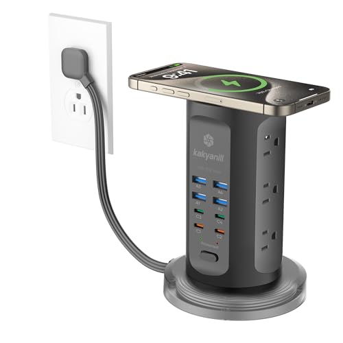 Power Strip Tower, PD 65W USB Charging Tower, kakyanill Surge Protector Tower 9 AC Outlets 8 USB (4 USB C), 6 Ft Retractable Extension Cord, Charging Station for Office Dorm Room, Black - color: Black, size: 65W