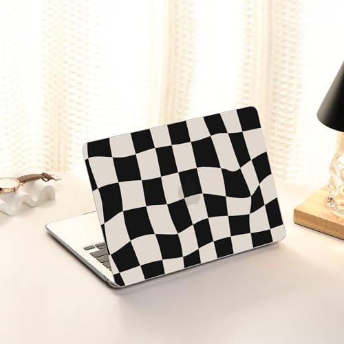AKIT for MacBook Air 13 inch Case M5 M4 M3 M2 2026-2022, Black Checkboard | A3449 A3240 A3113 A2681, Funny Pattern Hard Shell Laptop Case+Screen Protector+Keyboard Cover for MacBook Air 13.6 inch - color: Black Checkboard