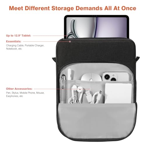 Dadanism 13 Inch Tablet Sleeve Shoulder Bag with Handle for iPad Pro 13" M4 2024, iPad Air 13", iPad Pro 12.9", Galaxy Tab S10+ Plus/S9 FE+/S9+ Plus 12.4", Remarkable Paper Pro 11.8", Black Gray | Fits iPad Pro 13" M5 2025, iPad Air 13" M4 2026, iPad Pro
