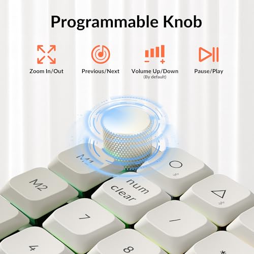 Keychron K0 Max QMK Wireless Custom Number Low-Profile RGB Backlit (Hot-Swappable) Banana Switch Keypad, 2.4 GHz & Bluetooth 5.3 Connection, 1000Hz Polling Rate - Retro Version - color: Banana Switch, size: Retro