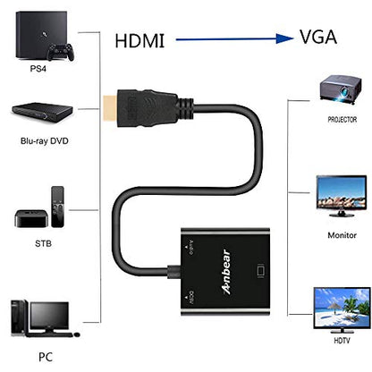 HDMI to VGA with Audio Adapter, Gold-Plated VGA to HDMI Adapter1080P Video Converter Male to Female with 3.5mm Audio Port Compatible for PC,Laptop,DVD - color: 1 Pack
