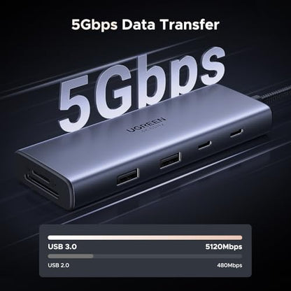 UGREEN 9-in-1 USB C Docking Station, Dual Monitor 4K@60Hz, USB C Hub with 2xHDMI, 5Gbps USB-A&C Data Ports, 100W PD, SD/TF 3.0, 15'' Cable, Revodok Pro Laptop USB-C Dock for HP, Thinkpad,Dell and More