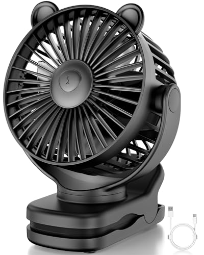 GOTOTO Clip on Fan, Rechargeable Portable Personal Small Fan with 2000mAh Battery Operated, Powerful Clip Design, 3 Wind Speed, 360° Rotation, Ultra-Low Noise Level for Travel - color: BLACK