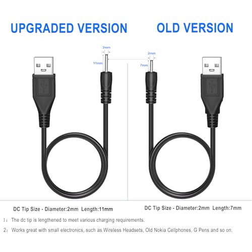 2pcs USB DC Charger Charge Charging Cable for Mini S530 Smallest Invisible Wireless Bluetooth Earbuds Earphones Headphones Headset and Bluetooth Shower Speaker - color: Black - 2pcs