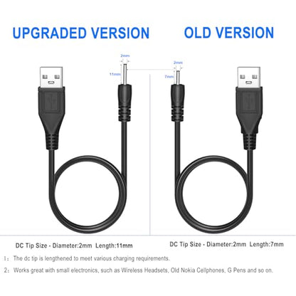 2pcs USB DC Charger Charge Charging Cable for Mini S530 Smallest Invisible Wireless Bluetooth Earbuds Earphones Headphones Headset and Bluetooth Shower Speaker - color: Black - 2pcs