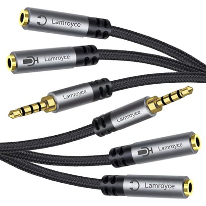 1/8inch Aux Headphone Splitter Cable 1Feet, 3.5mm TRRS 1 Male to 2 Dual TRS Female (Microphone and Audio) Y Adapter, Headphone and Mic Separator for Gaming Headset to PC, Laptop, Smartphone, PS4-2Pack - color: 3.5mm TRRS 1 Male to 2 TRS Female Splitter, s