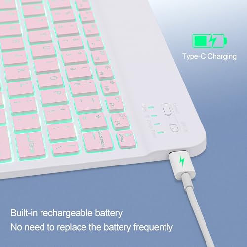 Backlit Bluetooth Keyboard Small Portable Wireless Keyboard Rechargeable Illuminated for Android Samsung Tablet Cell Phone Smartphone iPad A16 11th 10th Generation iPad Pro Air Mini iPhone (Pink) - color: Pink